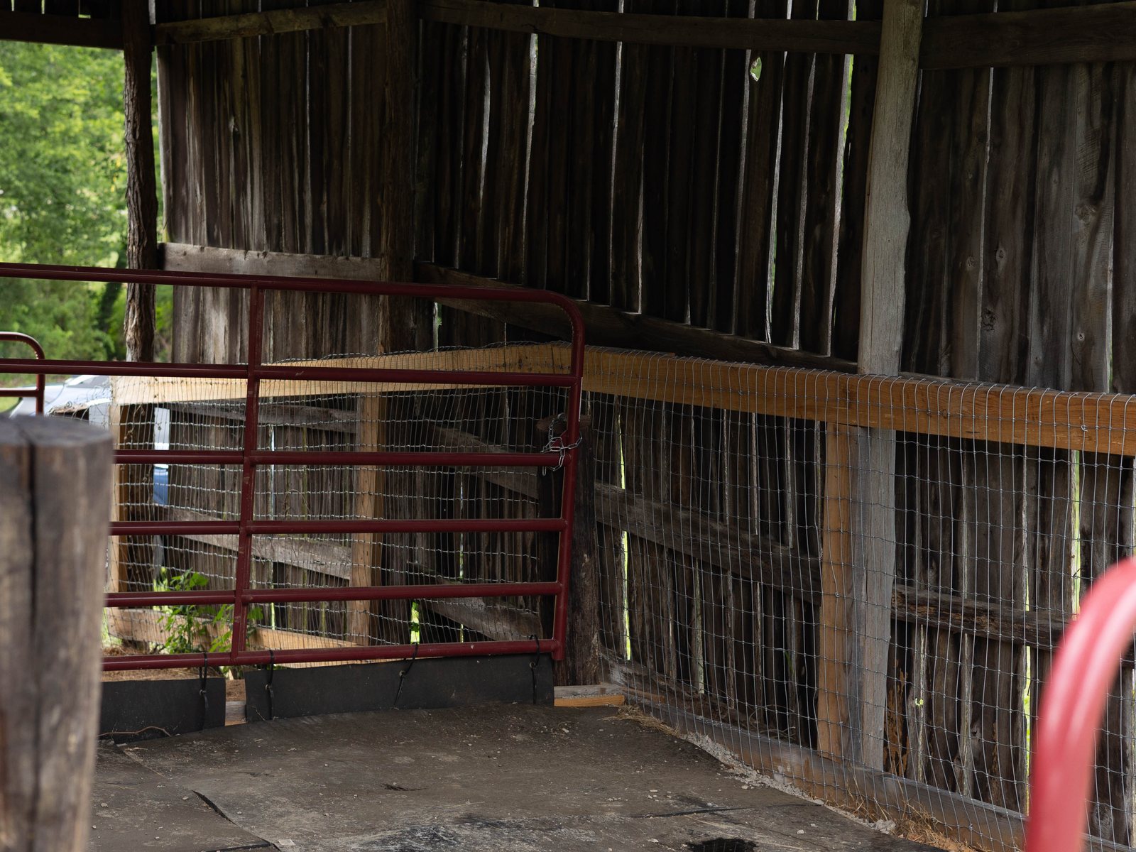 Inside one of the barn's horse stalls